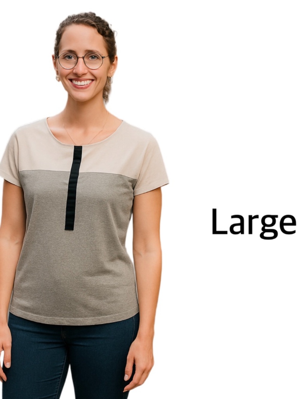 Women’s Two-Tone Short Sleeve Top in grey and  with Black Trim